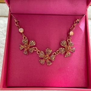Betsy Johnson rose gold flower gem necklace w/ box